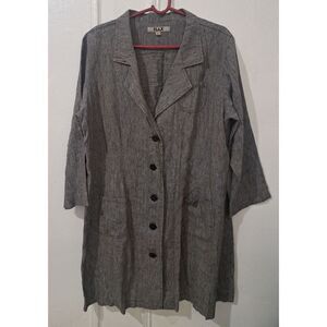 Flax Womens Large 100%Linen Long Duster Trench Jacket Gray spring summer